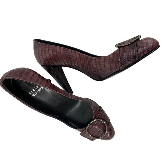 Rare VTG Stuart Weitzman Lizard Embossed Leather Mid Heels 6.5M Pump Shoes 8765 - Picture 11 of 13